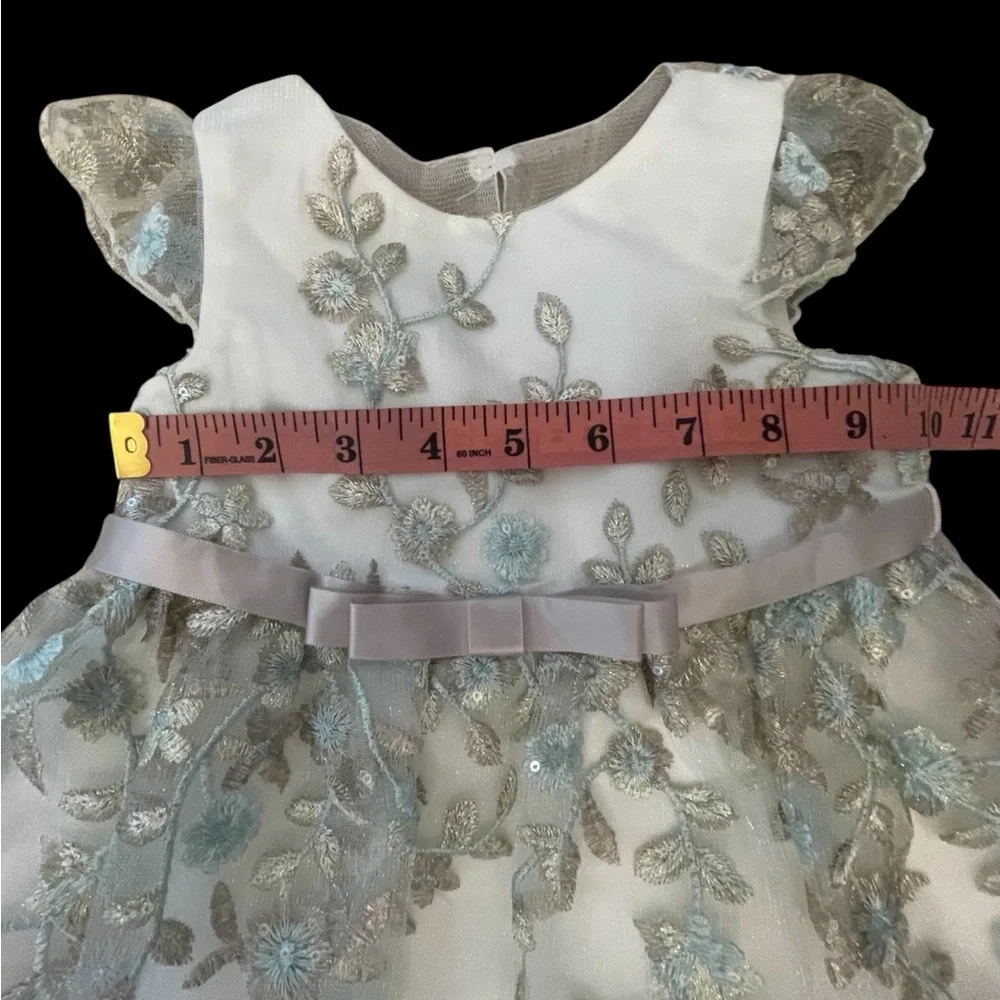 Rare Editions White and Silver Floral Dress w/bloomers